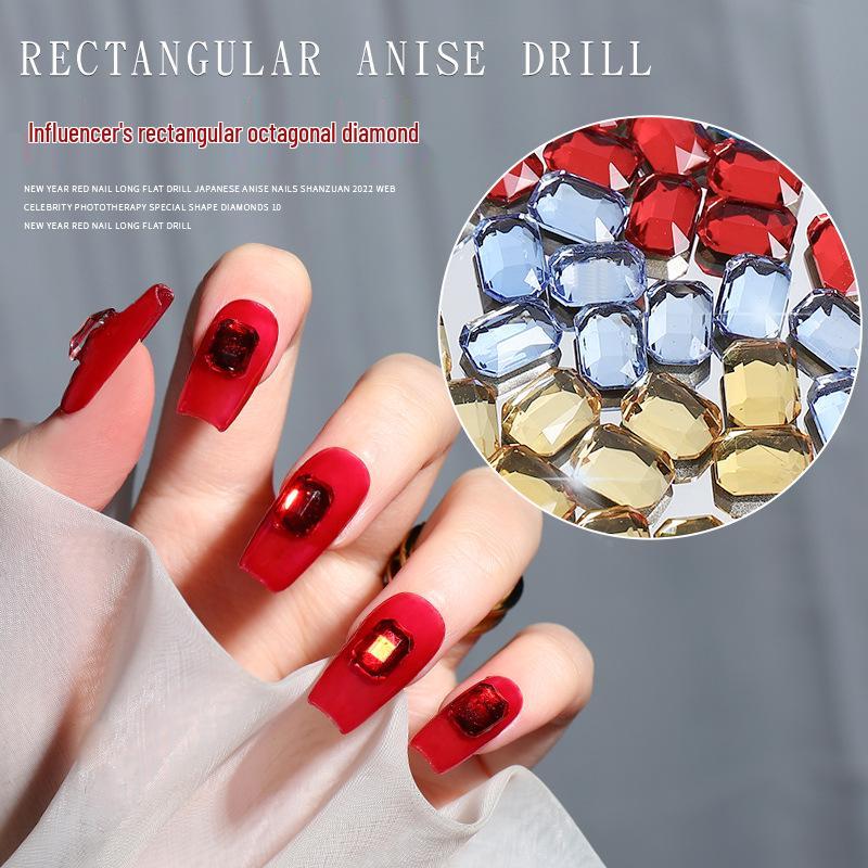 

Nail Art Rhinestones: Red Champagne Octagon, Super Shiny, Irregular Colors.