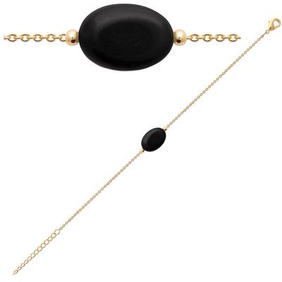 [R1121] - Gold Plated Bracelet 'Mineralia' Black Gold (black Agate) - 13x10 Mm