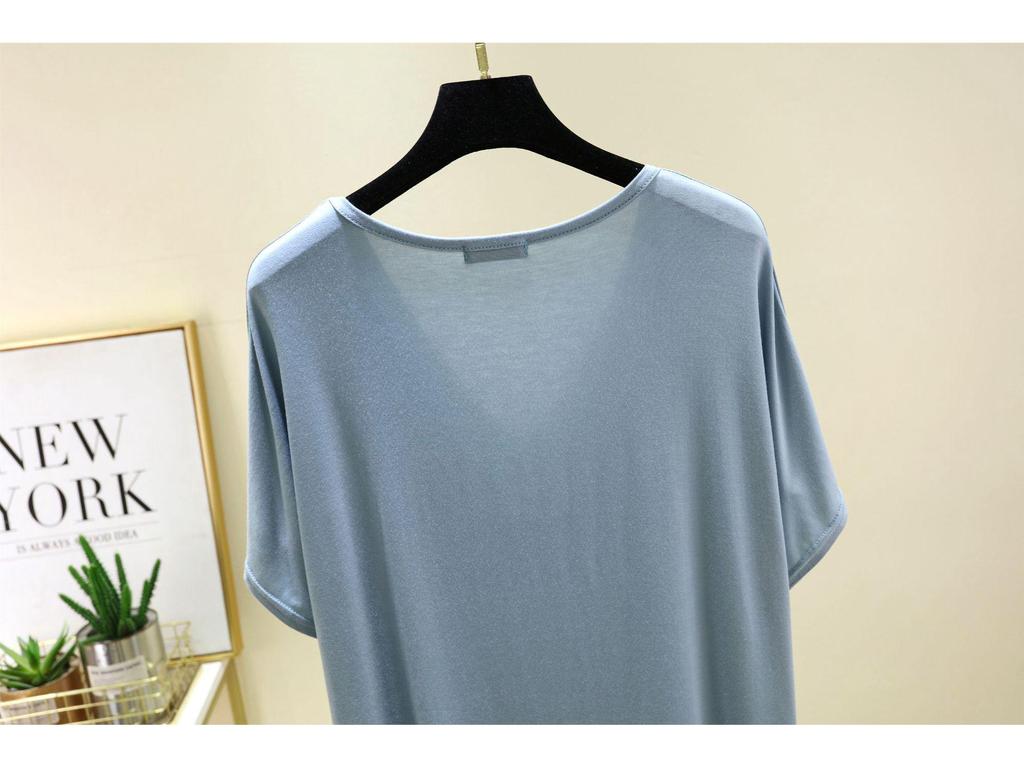 Women's Solid Color V-Neck Cotton Modal Short Sleeve Loose Top