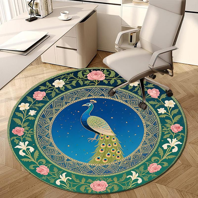 1pc Office Carpet Chair Mats Peacock with Floral Border Perfect for Decorating Office Chairs, Living Rooms, Or Bedrooms