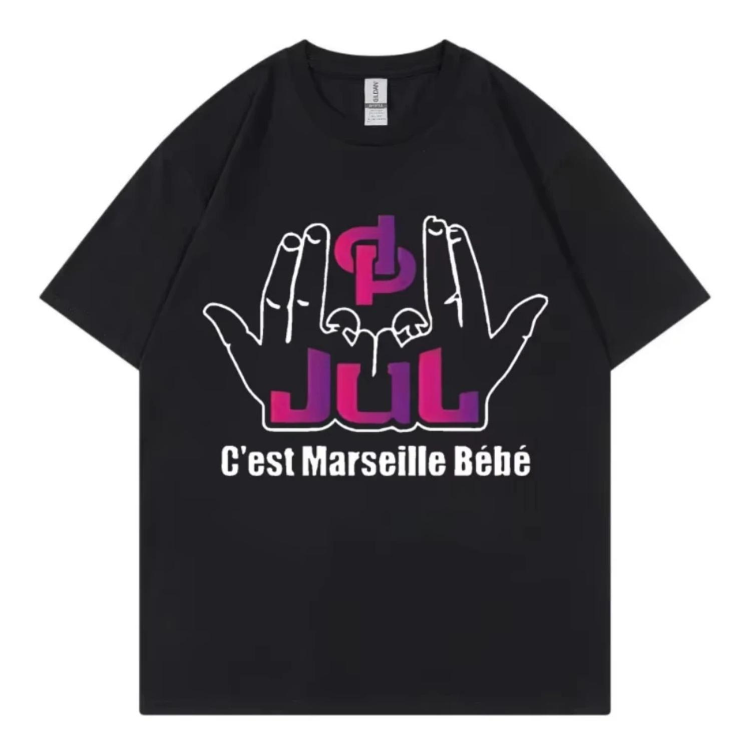 French Rapper Jul C est Marseille Bébé Graphic T Shirt Fashion Hip Hop Y2k Clothing   T-shirt Summer Pure Cotton T-shirt S чёрный