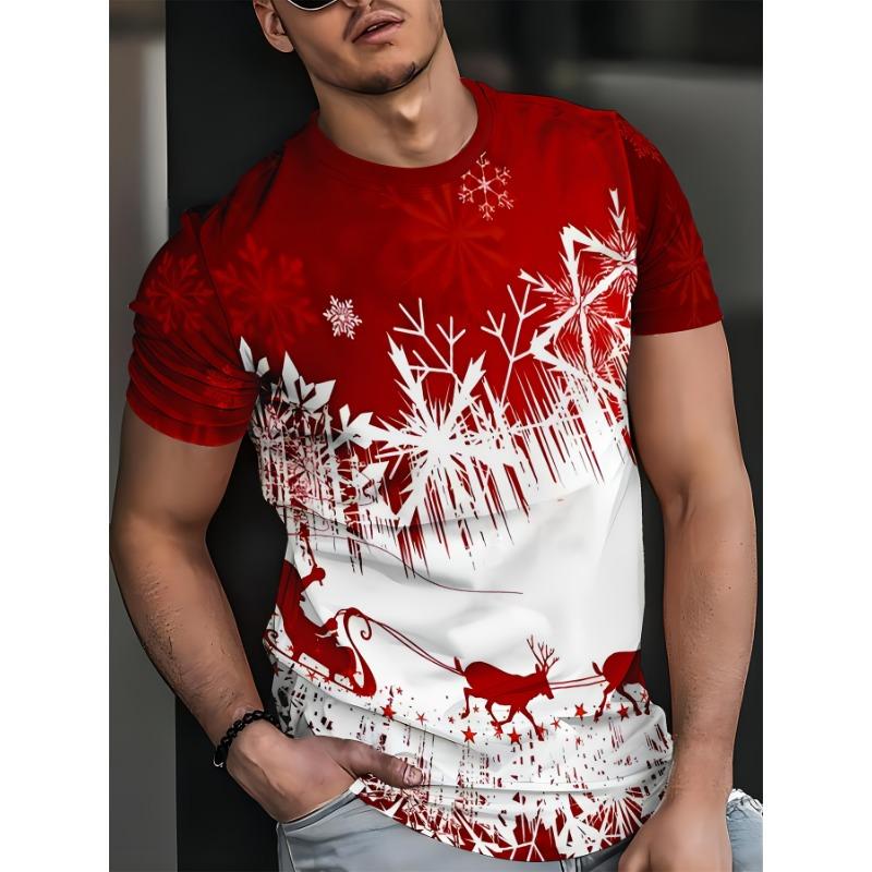 Black, White, and Gray Selection: Christmas Fashion Short-Sleeve 3D Digital Print