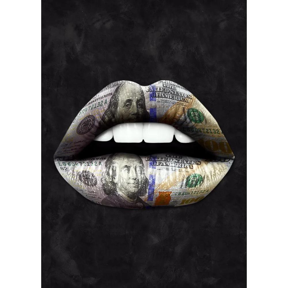 Luxury Modern Golden Lips Money Flower Poster Print Abstract Canvas Painting Wall Minimalist Art for Living Room Home Decoration