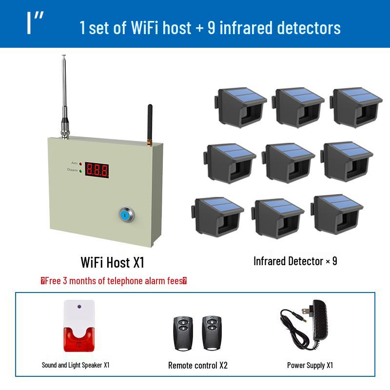 Black Iron Solar Wireless Anti-Theft Infrared Security Alarm for Fish Ponds and Orchards