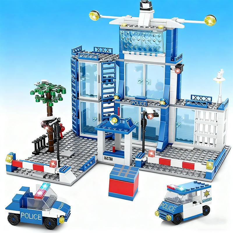 City Police Station Building Blocks Set Car Blocks Boys DIY Police Station Model Children Educational Toy Holiday Gift