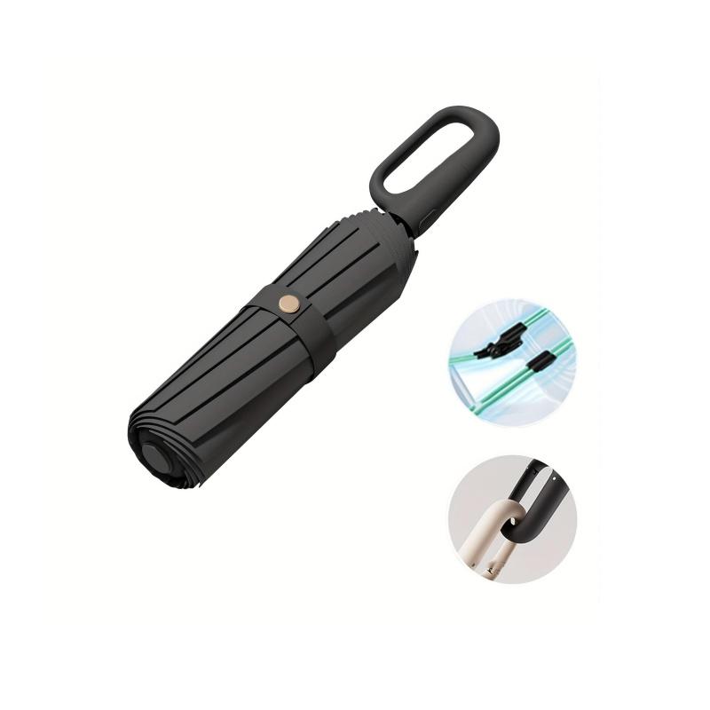 1-Pack Daily Carry Folding Automatic Open 8-Rib Umbrella Portable Hook Umbrella Compact Travel Umbrella Lightweight Mini Umbrella Printed and Solid