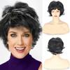 Ladies' Black and White Slanted Bangs, Short Curly Hair