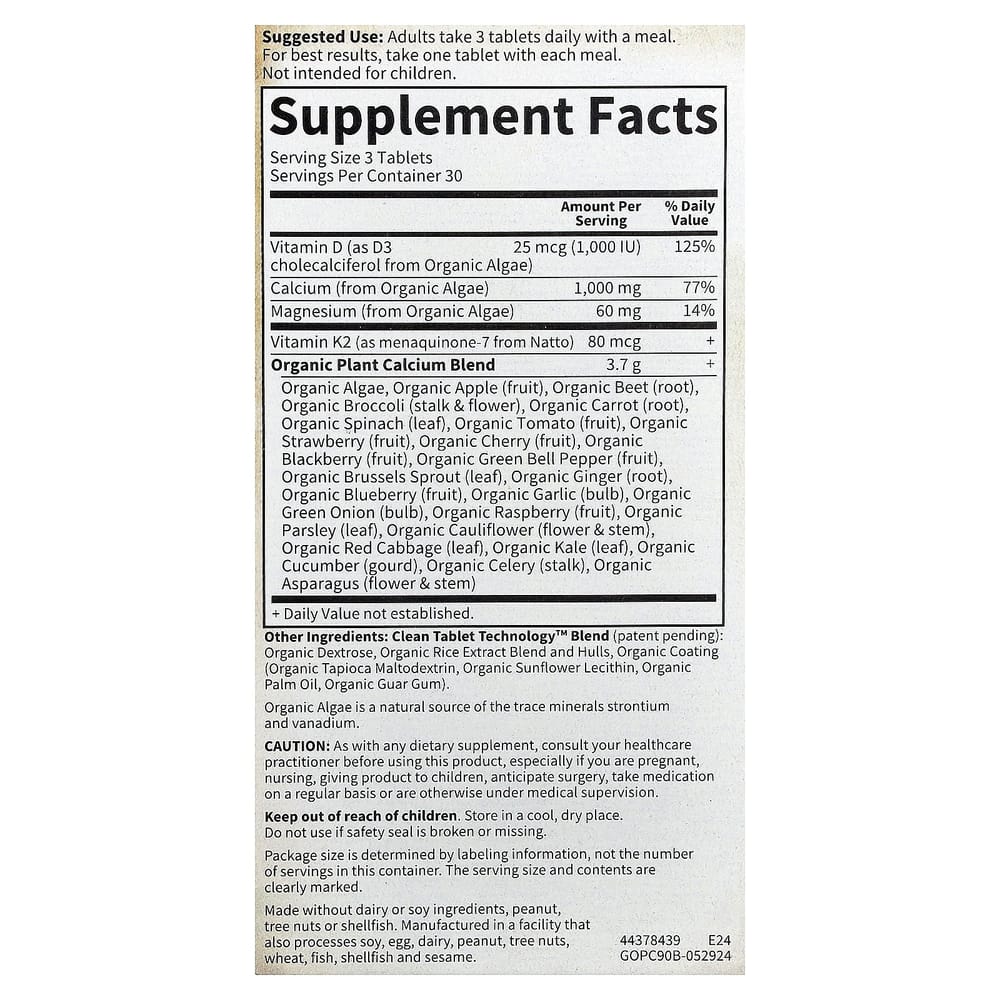 Garden of Life mykind Organics Plant Calcium Veggie Tablets, 90 Count