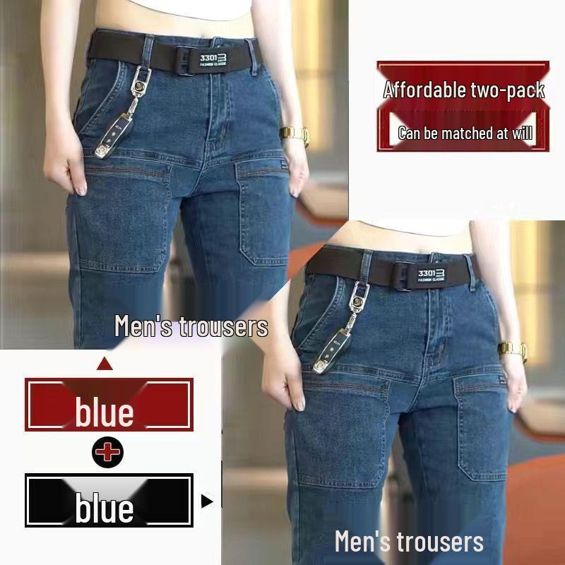 Herren Slim Fit Stretch Multi-Pocket Jeans - Straight Leg, Verschleißfeste Freizeithose für Frühling & Herbst