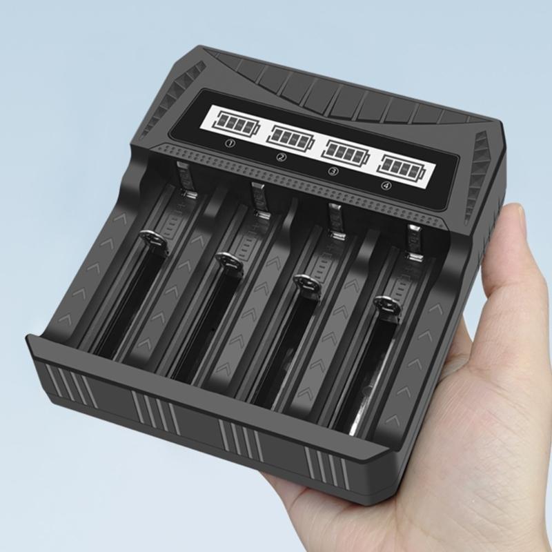 Intelligent Battery Charging 2400mA 4-Slot with LCD Display Type C Input Compatible Multiple Battery 26650/21700/18650