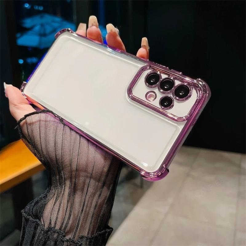 

Противоударный силиконовый чехол с гальваническим покрытием «Четыре угла» для Samsung Galaxy A17 A56 A36 A73 5G A53 A52 A33 A23 A22 A13 A12 A35 5G розовый