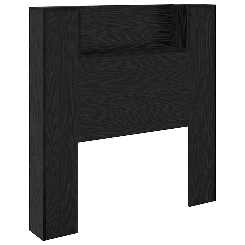 Storage Headboard with LED Black Oak Wood Based Material
