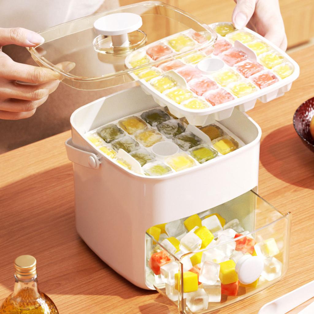 Ice Cube Tray ABS PP 48 Grids 2 Tray Easy Release Ice Cube Box with Lid Storage Bin for Freezer