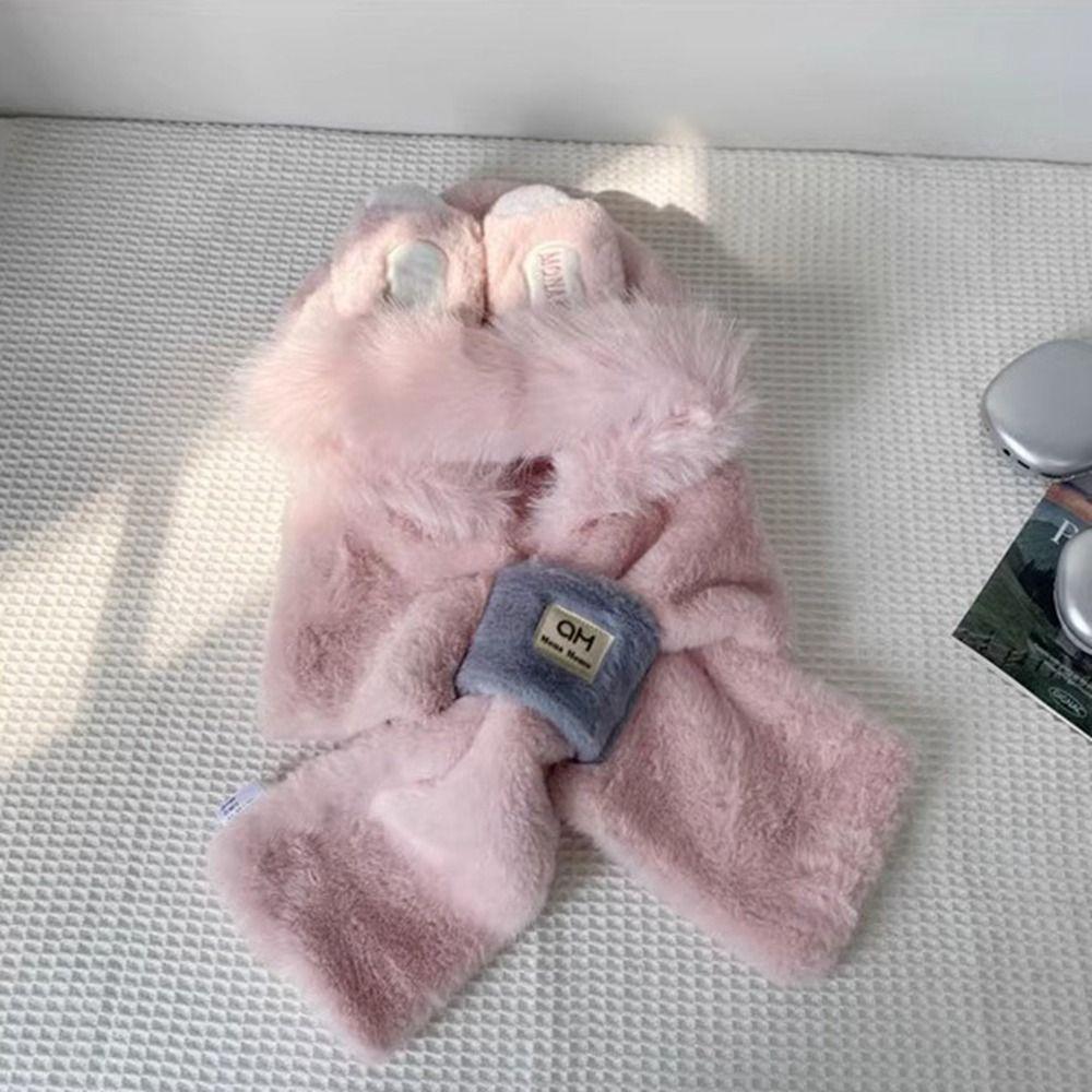 Ear Protection Rabbit Ear Hat Winter Bib Scarf Hat Leisure Plush Hat  Female/Girls