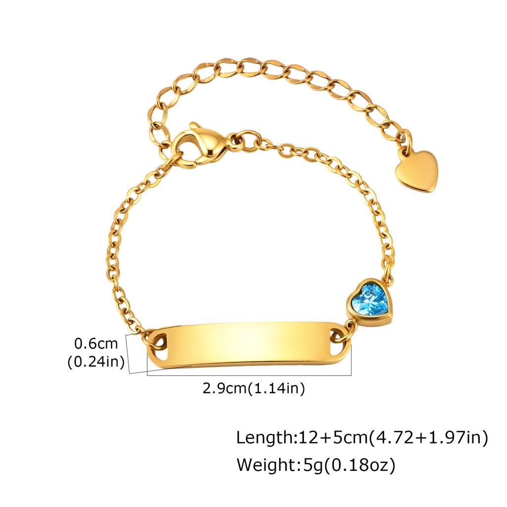 Customized Child ID Bracelet, Personalized Engraved Name Stainless Steel Zircon Heart Bracelets, Not Allergic Jewelry for Girl