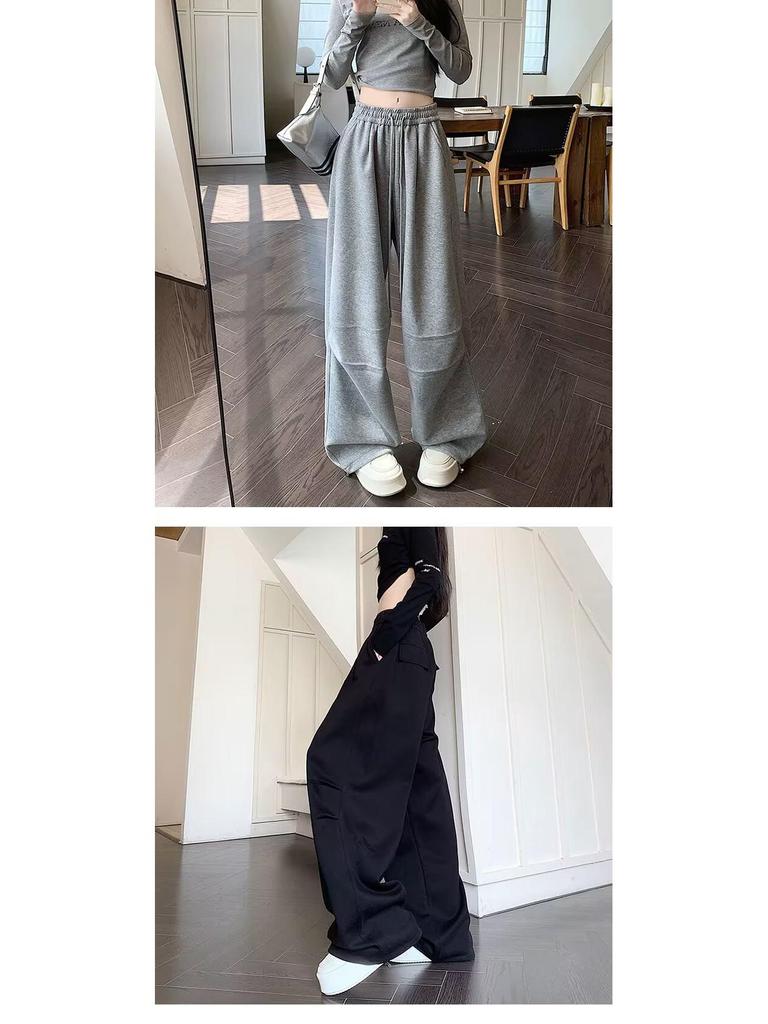 American Gray Hip Hop Wide-Leg Jazz Sweats: Loose, Floor-Length Women's Casual Sports Pants