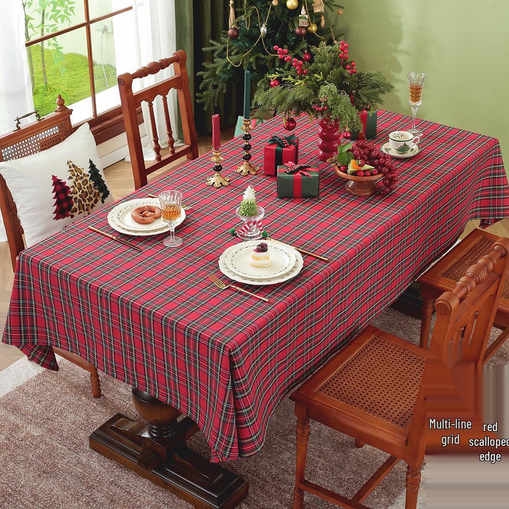 

Yingchuang Holiday Plaid Snowflake Tablecloth - Rectangular Polyester Cotton Blend for Christmas Dining Custom (Non-returnable)