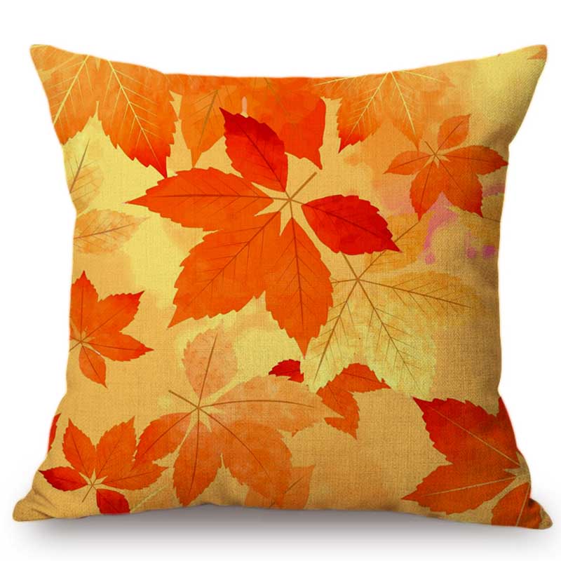 Nordic Autumn Fall Maple Leaf Hand Painting Cushion Cover Home Decoration Scenic Gold Leaves Orange Sofa Pillow Case 45X45Cm