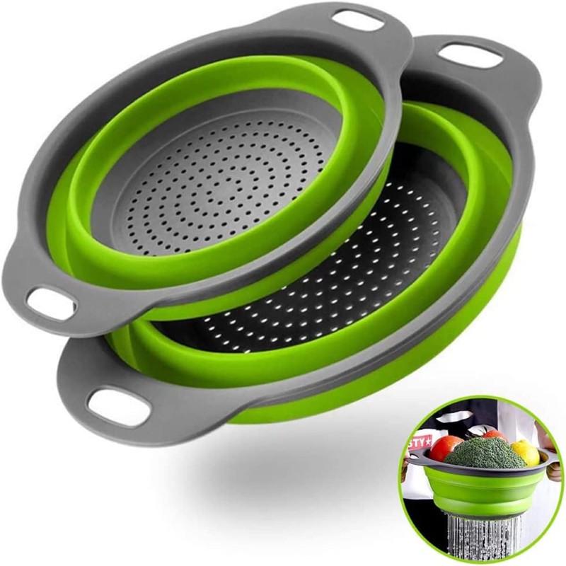 Foldable Silicone & PP Multifunctional Kitchen Drain Basket for Fruits & Vegetables