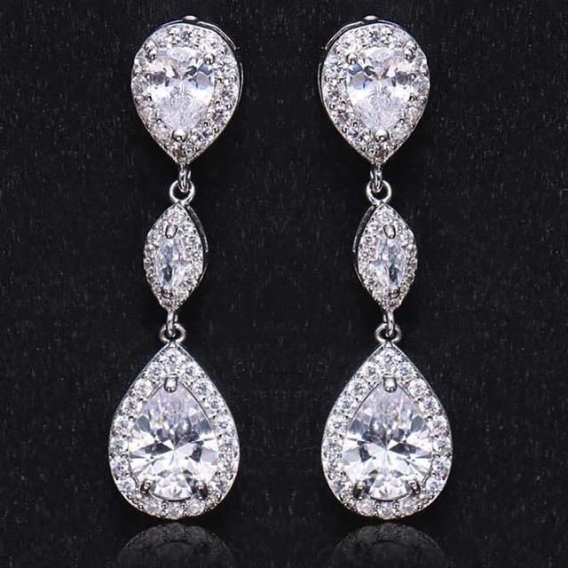 Charm White /Rose /Yellow Gold Color Drop Water Long Earrings Clear Crystal Nail Drop Earings Women Dazzling Wedding Gift Ae331