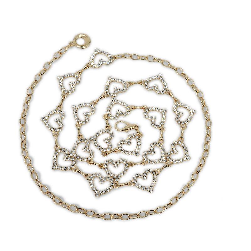 Mei Korean Style New Women's Belt - Unique Casual Decorative Heart Buckle Rhinestone Inlaid Metal Waist Chain