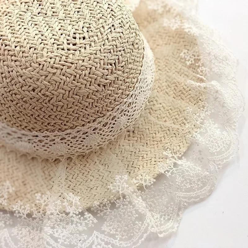 Cute Fashion Children's Summer Sun Protection Straw Hat Breathable Lace Sun Protection Hat Outing Sun Protection Beach Hat