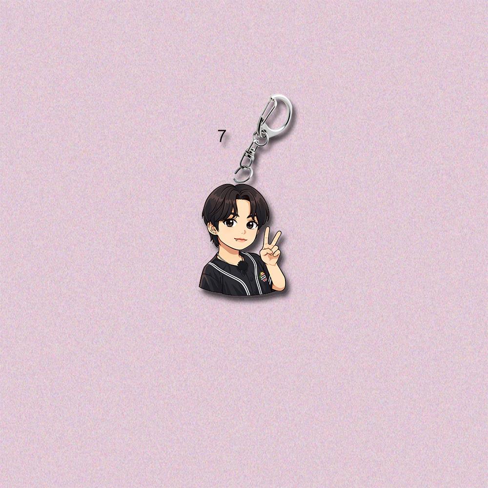 

BTS Cute Casual Outfit Cartoon Acrylic Keychain, Bangtan Boys Cartoon Figure Keyring Inspired by Real Photos, Kpop ARMY Fans Bag Charm JUNGKOOK