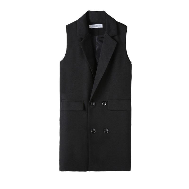 Chaleco Negro de Mujer sin Mangas de Largo Medio 2025 - Talla Grande Coreano, Estilo Primavera y Otoño