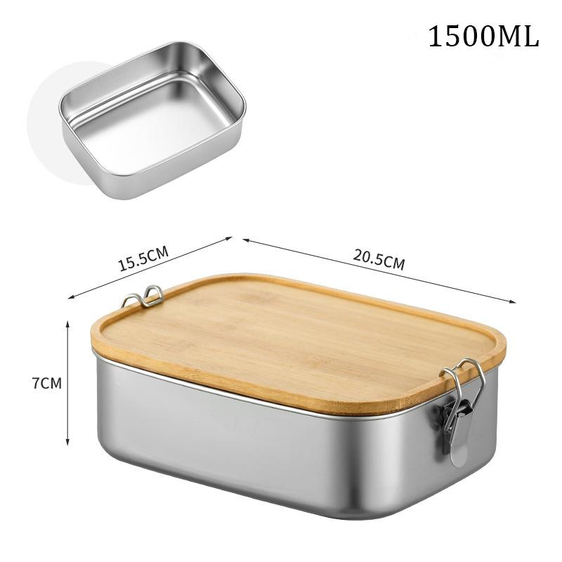 

Ланч-бокс из нержавеющей стали с бамбуковой крышкой, вместительный контейнер для хранения продуктов, самозакрывающийся, переносной ланч-бокс для рабочих