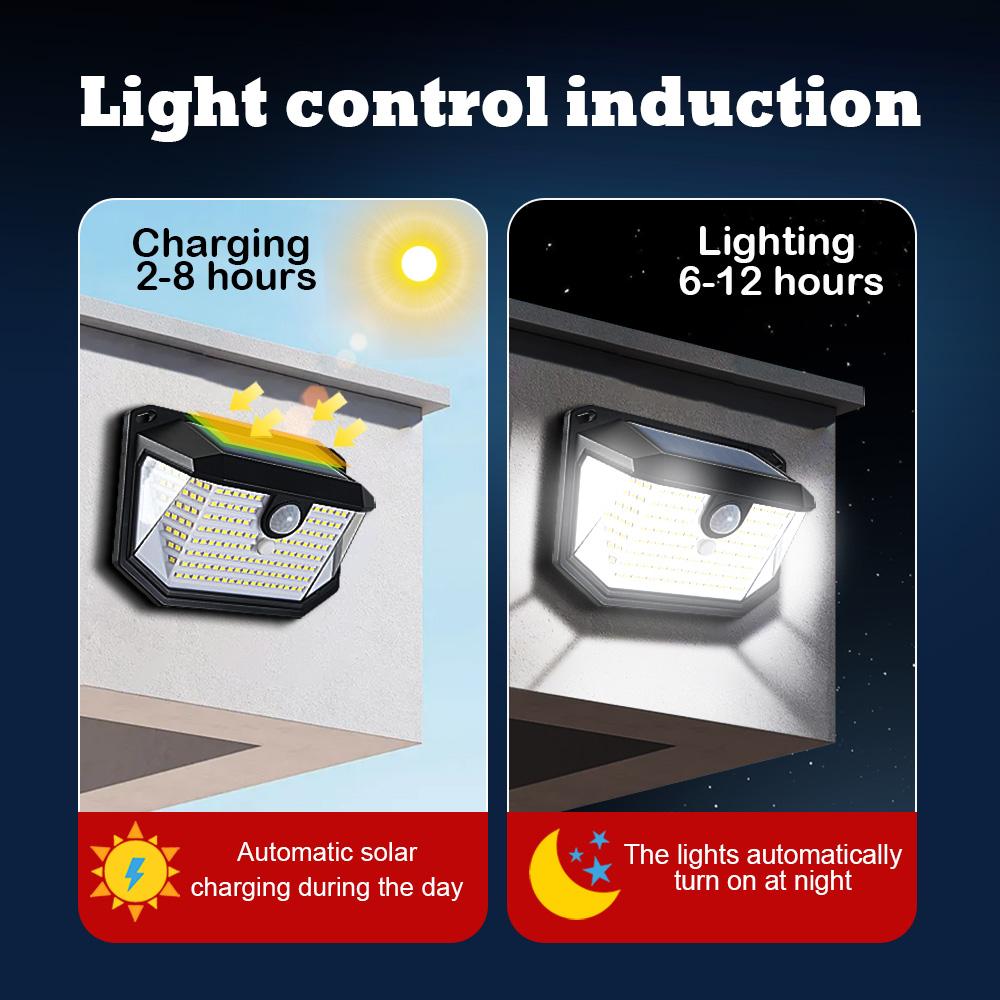 3-Sided Solar Powered Motion Sensor IP65 Waterproof Solar Light 3 Modes Wall Lamp 230 LED Solar Lights Outdoor for Outside Porch