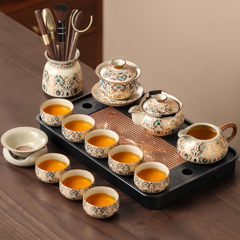 Ru Kiln Kung Fu Tea Set: Light Luxury Teapot, Teacups & Brewing Tray