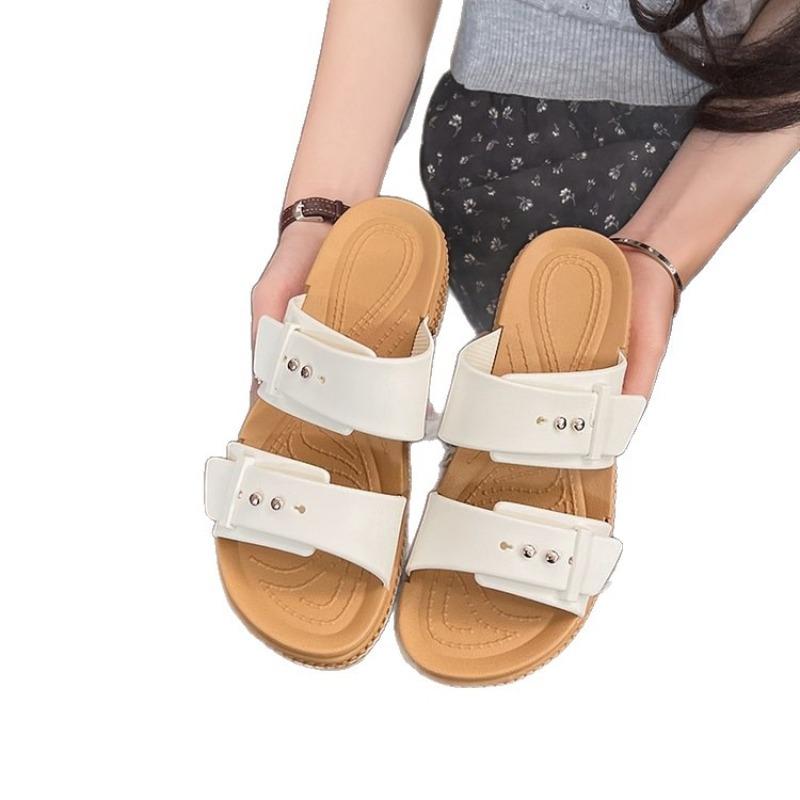 Damen Sandalen mit kühlen, dicken Sohlen in Übergröße, Ein-Schulter-Slipper, Neue rutschfeste Strandschuhe für Damen