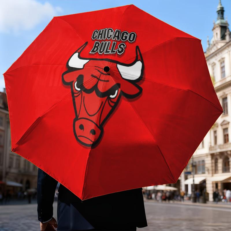 Chicago-Bulls Logo Automatic Folding Umbrella - 8-Rib Travel Umbrella with Auto Open/Close & Portable Gifts for Holidays or Birthdays