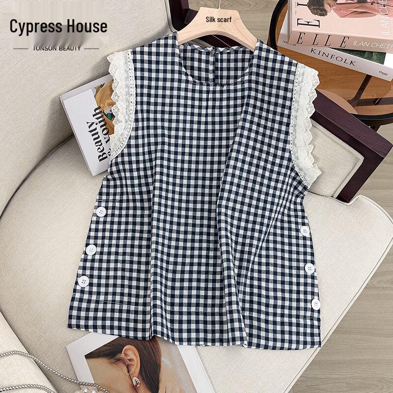 

Women s Contrast Plaid Round Neck Vest L