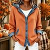Women's Loose Fit Hooded Denim Cardigan Jacket with Trendy Patchwork for Casual Wear
