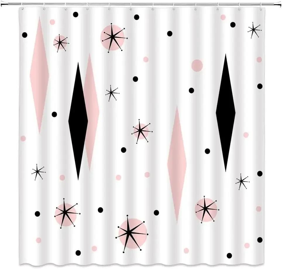 

Modern Abstract Wave Dot Shower Curtain Retro Geometric Bathroom Decoration With Hook Polyester Waterproof Shower Curtain W60H190(CM)-1 Pcs