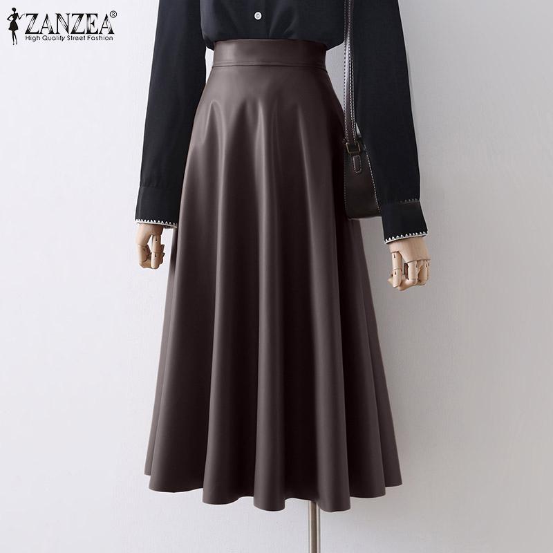 

ZANZEA Весна Осень Высокая талия Искусственная кожа Длинные юбки