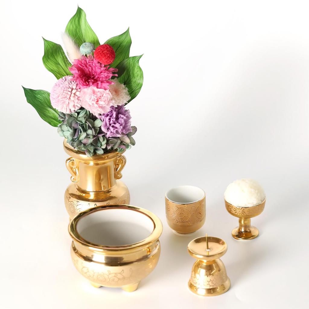 Ceramic Arte Buddhist Altar Rice Bowl with Gold Arabesque Design [Approx. 5.2 x 5.7cm Diameter  Genuine Gold Finish  Made in Japan] Medium-sized