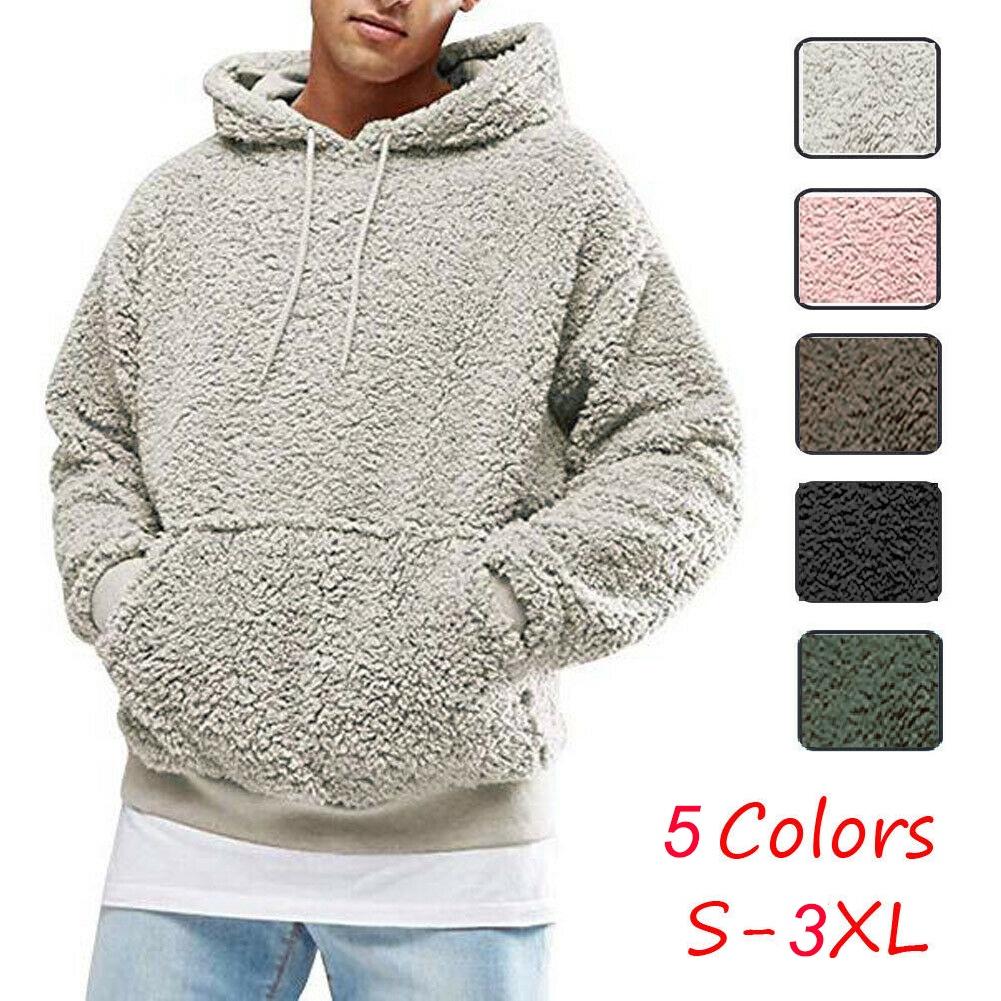 Winter Flauschiger Herren Hoodie Pullover Fleece Sweatshirt Kapuzenmantel Pullover