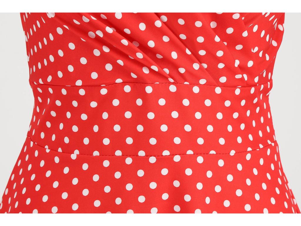 2023 Hot-Selling Barbie Pink Polka Dot Halterneck Ruched Swing Dress