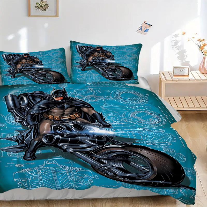 

3 шт. Бэтцикл, Комплект постельного белья Бэтмен, 1 пододеяльник + 2 наволочки (Без вкладыша), Печать высокого разрешения для всех сезонов, Прочный yy251103035 135x200cm