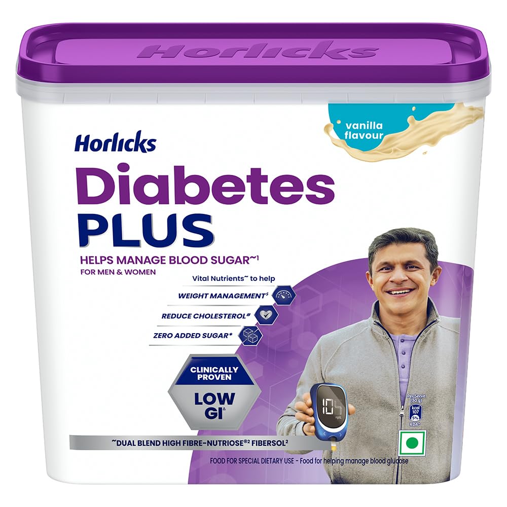 Horlicks Diabetes Plus High Fibre Vanilla Nutritional Powder 1000 G Container For Adults Managing Blood Sugar