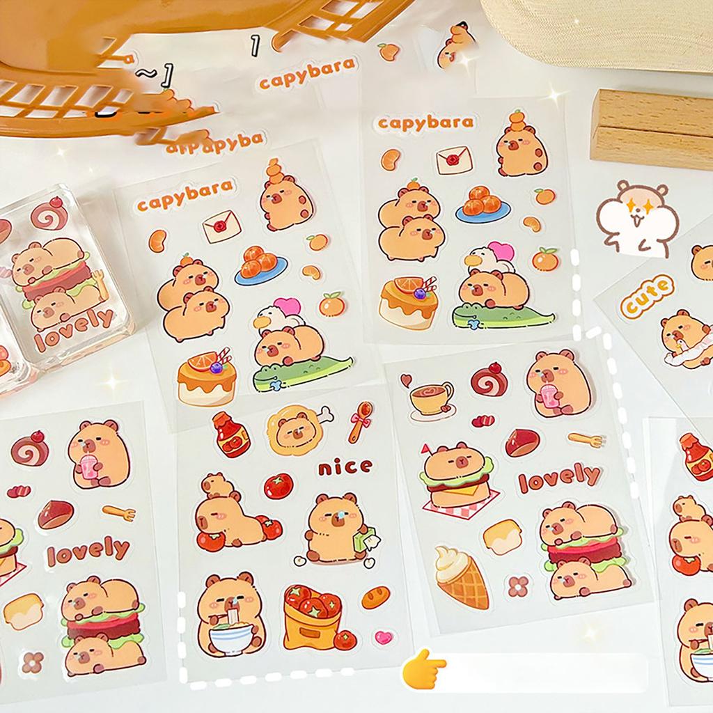 10Pcs Cute Cartoon Capibala Print Stickers Notebooks Water Bottles Suitcases Kid Stickers Decorative Roll Sticker Seal Sticker