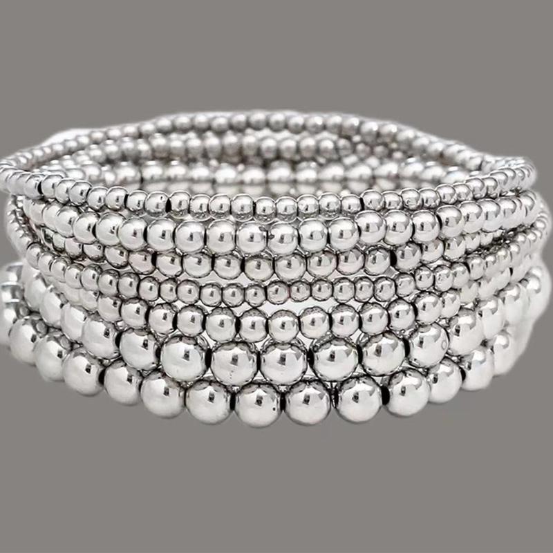 12pcs Chic Beaded Bracelet Set For Women Elegant Vintage Silver Color Exaggerated Round Charm Bangles HipHop Party Jewelry Gifts