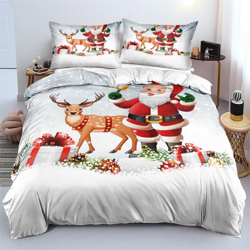 Duvet Cover Set 3D Santa Claus Merry Christmas Single Double Size Holiday Atmosphere Decoration Soft And Comfortable