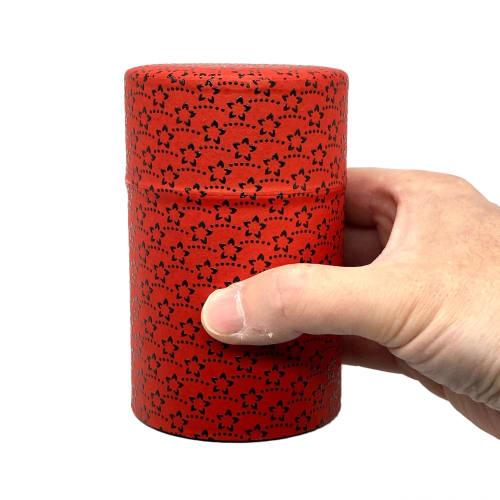 Noguchi Kumataro Tea Garden Tea Caddy, 150g, with Inden (Inden) small floral pattern, Japanese paper lining and inner lid, Made in Japan, Stylish (Red