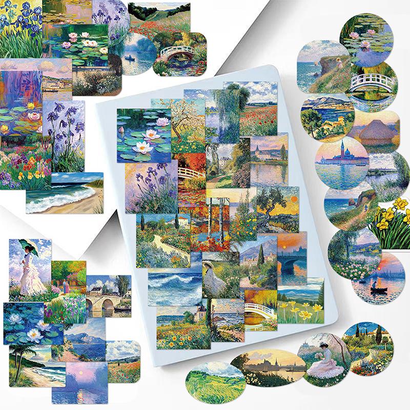 50Pcs Oil Painting Landscape Stickers Waterproof Vinyl Decals For Luggage And Notebooks Assorted Small Sizes Graffiti Stickers