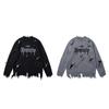 Unisex Oversized Knit Sweater With Distressed Hole Detail Crew Neck Long Sleeve Streetwear Pullover