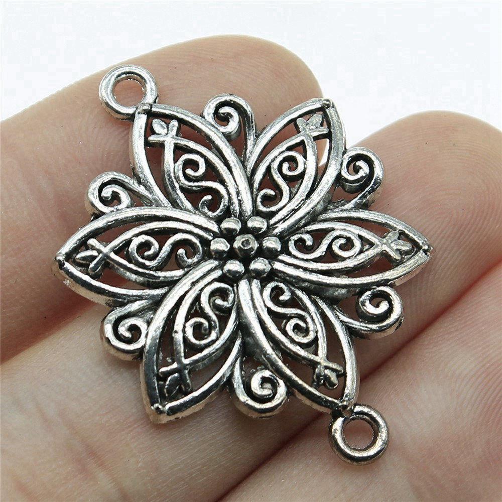 Flower Petal Connectors Botanical Themed Antique Bronze Zinc Alloy Jewelry Making Connect Charms Extender Connectors