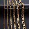 Classic Gold Color Plated Stainless Steel Necklace Link Figaro Chain for Men Women Metal Choker Neck Jewelry Accessories Gift